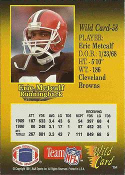 1991 Wild Card - 10 Stripe #58 Eric Metcalf Back