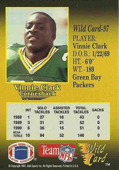 1991 Wild Card - 10 Stripe #97 Vinnie Clark Back