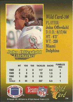 1991 Wild Card - 10 Stripe #100 John Offerdahl Back