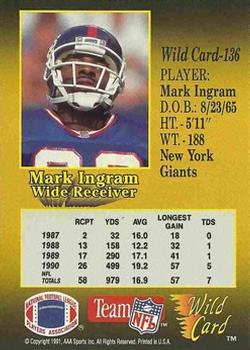 1991 Wild Card - 10 Stripe #136 Mark Ingram Back