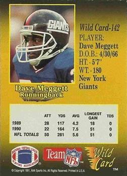 1991 Wild Card - 100 Stripe #142 Dave Meggett Back