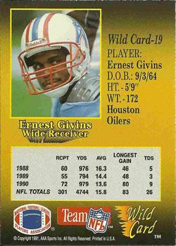 1991 Wild Card - 1000 Stripe #19 Ernest Givins Back