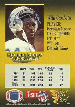 1991 Wild Card - 1000 Stripe #106 Herman Moore Back