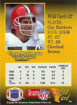1991 Wild Card - 1000 Stripe #132 Clay Matthews Back