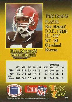 1991 Wild Card - 20 Stripe #58 Eric Metcalf Back