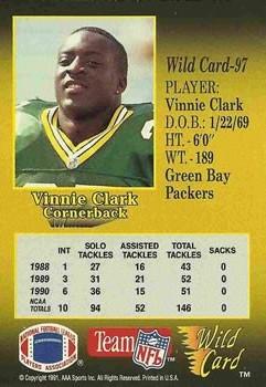 1991 Wild Card - 20 Stripe #97 Vinnie Clark Back