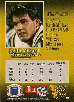 1991 Wild Card - 5 Stripe #72 Keith Millard Back