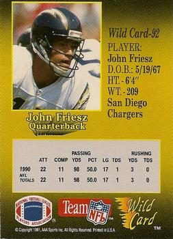 1991 Wild Card - 5 Stripe #92 John Friesz Back