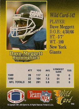 1991 Wild Card - 5 Stripe #142 Dave Meggett Back