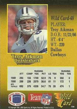 1991 Wild Card - 50 Stripe #68 Troy Aikman Back