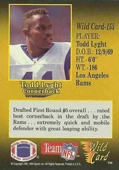 1991 Wild Card - 50 Stripe #155 Todd Lyght Back