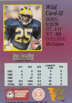 1991 Wild Card Draft - 10 Stripe #52 Jon Vaughn Back