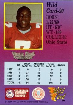 1991 Wild Card Draft - 100 Stripe #90 Vinnie Clark Back