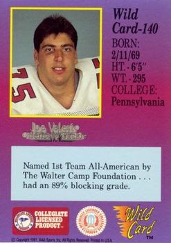 1991 Wild Card Draft - 20 Stripe #140 Joe Valerio Back