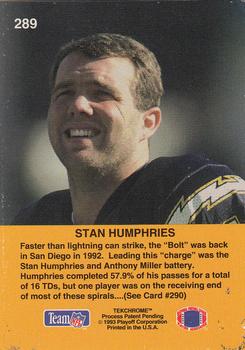 1993 Playoff #289 Stan Humphries Back