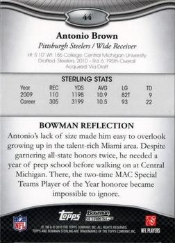2010 Bowman Sterling #44 Antonio Brown  Back