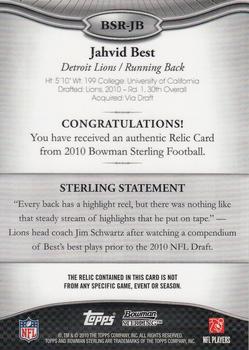 2010 Bowman Sterling #BSR-JB Jahvid Best  Back