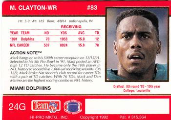 1992 Action Packed - 24-Kt. Gold #24G Mark Clayton Back