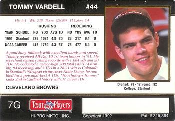 1992 Action Packed Rookie/Update - 24K Gold #7G Tommy Vardell Back