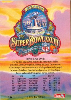 1993 Pro Set #29 Super Bowl XXVIII Logo Back