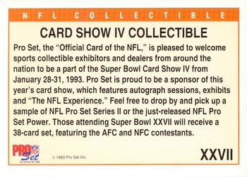 1993 Pro Set #XXVII Super Bowl XXVII Card Show IV Promo Back