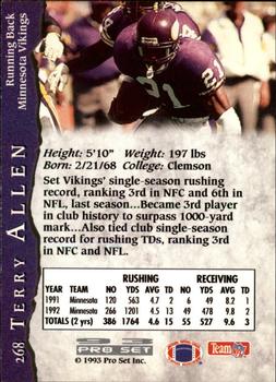 1993 Pro Set #268 Terry Allen Back