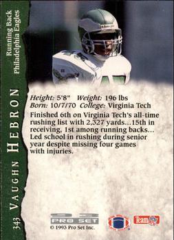 1993 Pro Set #343 Vaughn Hebron Back