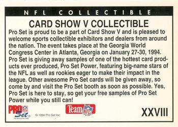 1993 Pro Set #XXVIII Super Bowl XXVIII Card Show V Promo Back