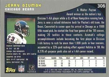 2001 Topps - Topps Collection #306 Jerry Azumah Back