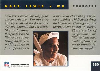 1992 Pro Line Portraits #380 Nate Lewis Back