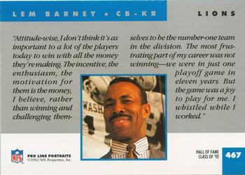 1992 Pro Line Portraits #467 Lem Barney  Back