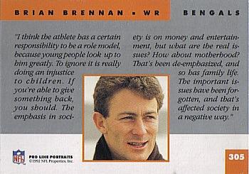 1992 Pro Line Portraits #305 Brian Brennan Back