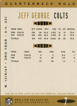 1992 Pro Line Portraits - QB Gold #7 Jeff George Back