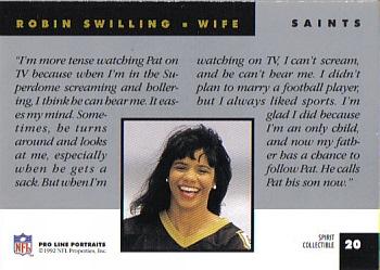 1992 Pro Line Portraits - Wives #20 Robin Swilling Back