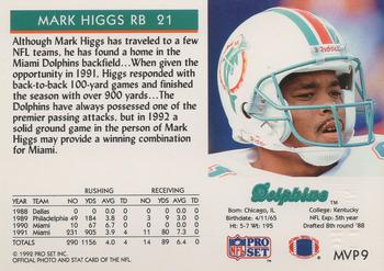 1992 Pro Set - Gold MVPs #MVP9 Mark Higgs Back
