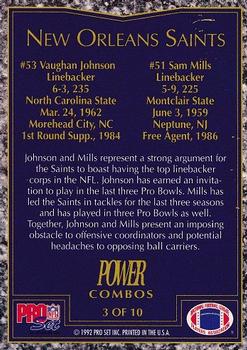 1992 Pro Set Power - Combos #3 Sam Mills / Vaughan Johnson Back