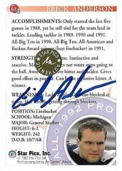 1992 Star Pics - Autographs #62 Erick Anderson Back