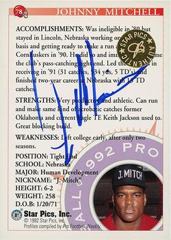 1992 Star Pics - Autographs #78 Johnny Mitchell Back