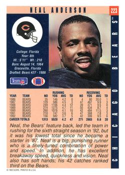 1993 Score #223 Neal Anderson Back