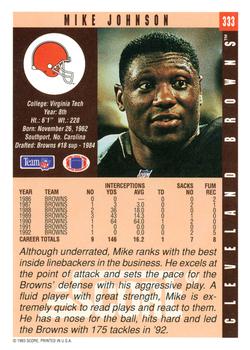1993 Score #333 Mike Johnson Back