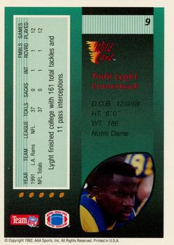 1992 Wild Card - 10 Stripe #9 Todd Lyght Back