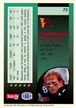 1992 Wild Card - 10 Stripe #73 Todd Marinovich Back