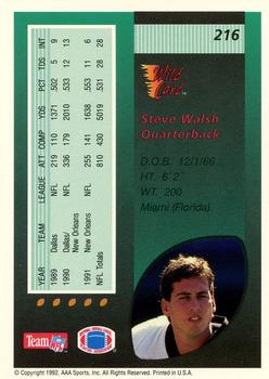 1992 Wild Card - 10 Stripe #216 Steve Walsh Back