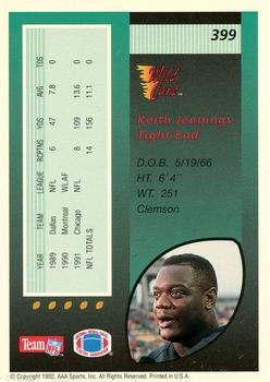1992 Wild Card - 10 Stripe #399 Keith Jennings Back