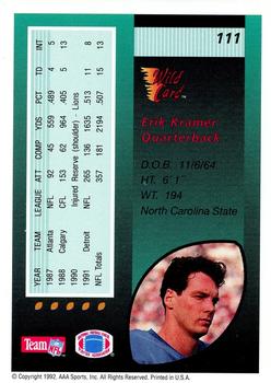 1992 Wild Card - 100 Stripe #111 Erik Kramer Back