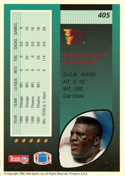 1992 Wild Card - 100 Stripe #405 Lorenzo Lynch Back