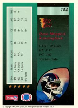 1992 Wild Card - 1000 Stripe #184 Dave Meggett Back