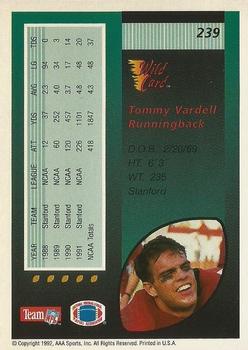 1992 Wild Card - 1000 Stripe #239 Tommy Vardell Back