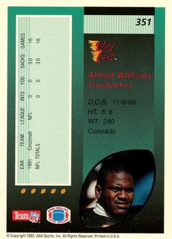 1992 Wild Card - 1000 Stripe #351 Alfred Williams Back