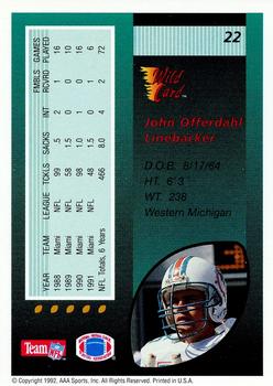 1992 Wild Card - 20 Stripe #22 John Offerdahl Back
